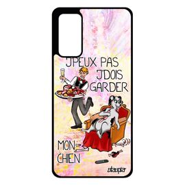 Coque humour j'peux pas j'dois garder mon chien rigide Samsung Galaxy S20 FE silicone motif je texte drole violet telephone comique