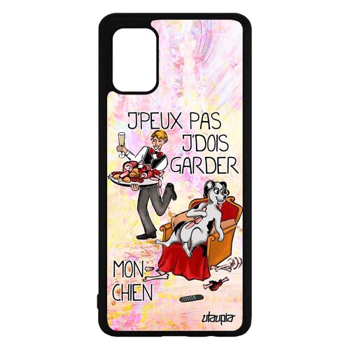 Coque Samsung A71 silicone humour j'peux pas j'dois garder mon chien portable violet personnalisé chiot animaux telephone je galaxy