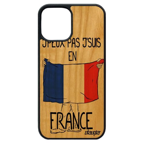 Coque pour iPhone 12 pro max bois silicone j'peux pas j'suis en France bleu blanc rouge coupe d'europe football portable motif