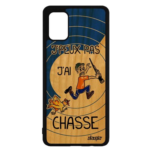 Coque Samsung Galaxy A71 vrai bois silicone j'peux pas j'ai chasse souple Bleu pas cher smartphone case humour humoristique drole de
