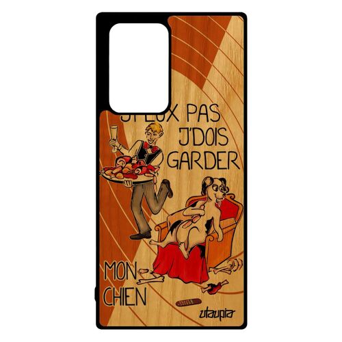 Coque Note 20 ultra bois silicone humour j'peux pas j'dois garder mon chien drole je humoristique chiot noir bd jpeux Samsung galaxy
