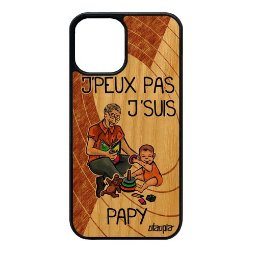 Coque Pour Iphone 12 Mini Bois Silicone Humour J'peux Pas J'suis Papy Humoristique Enfant Je Jpeux Papi Marron Texte Drole Bd