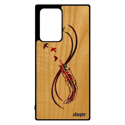 Coque Samsung Galaxy Note 20 ultra bois silicone infini portable Rouge oiseau frêne multicolore antichoc plume jolie made in France