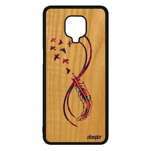 Coque En Bois Silicone Xiaomi Redmi Note 9s Infini Violet Cadeau D'anniversaire Oiseau Smartphone Femme Plume Antichoc Design Zen De