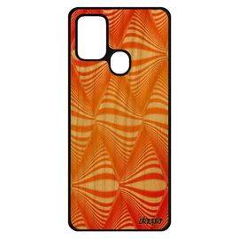 Coque Samsung Galaxy A21s Bois Silicone Illusion D'optique Losange Smartphone Orange Graphique Pas Cher Design De Protection Vague