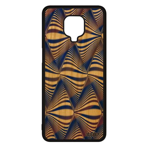 Coque Xiaomi Redmi Note 9s Bois Silicone Illusion D'optique Rigide Bicolore Art Visuel Antichoc Portable Triangle Vague Bleu Effet