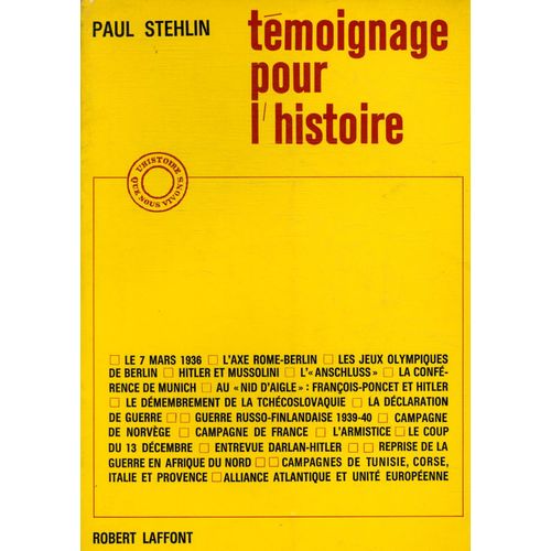 Témoignage Pour L'histoire / Paul Stehlin / Réf25748