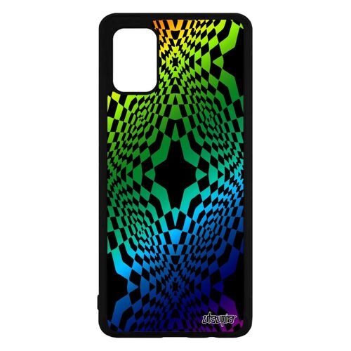 Coque illusion d'optique Samsung A71 silicone geometrie vert arc en ciel mirage art visuel 4G antichoc effet pas cher losange galaxy