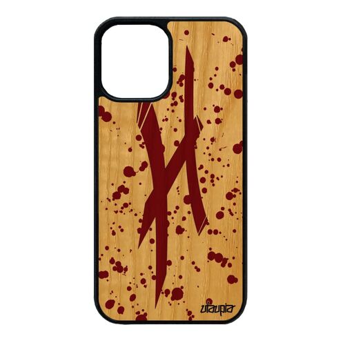 Coque pour iPhone 12 mini en bois silicone Signe du zodiaque poisson tache d'encre personnalisé etui Rouge astrologique frêne