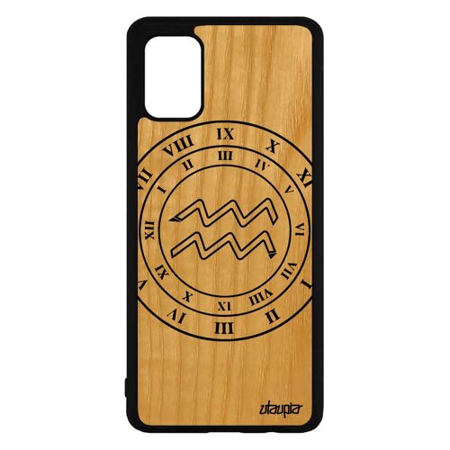 Coque en bois pour Samsung A71 silicone Signe astrologique verseau motif case univers etui rigide horloge etoiles Noir dessin galaxy