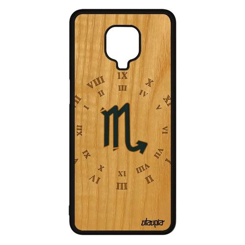 Coque Silicone Xiaomi Redmi Note 9s En Bois Veritable Et Signe Scorpion Housse Mobile Bleu Horloge Dessin Du Zodiaque Horoscope Tpu