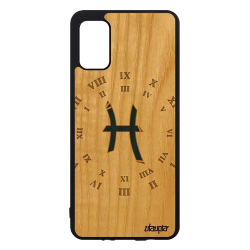 Coque En Bois Samsung Galaxy A41 Silicone Signe Poisson Design Etui Bleu Horoscope Horloge Femme Personnalisé Astrologique Univers