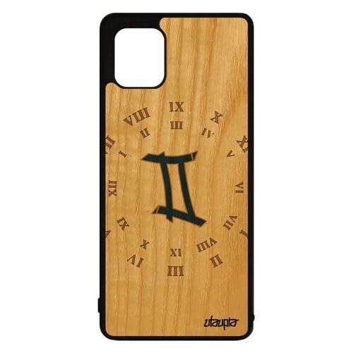 Coque bois pour Galaxy Note 10 lite silicone Signe gemeaux astrologique etui univers horoscope symbole SM-N770F etoiles Bleu Samsung