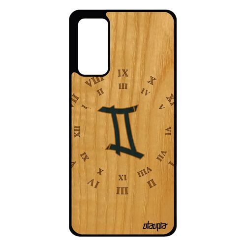 Coque pour Samsung Galaxy S20 FE en bois silicone Signe gemeaux etoiles univers etui Bleu astrologique horloge horoscope smartphone