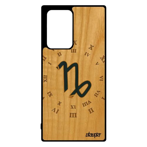 Coque Samsung Note 20 ultra bois veritable silicone Signe capricorne horoscope telephone horloge Bleu planete made in France galaxy