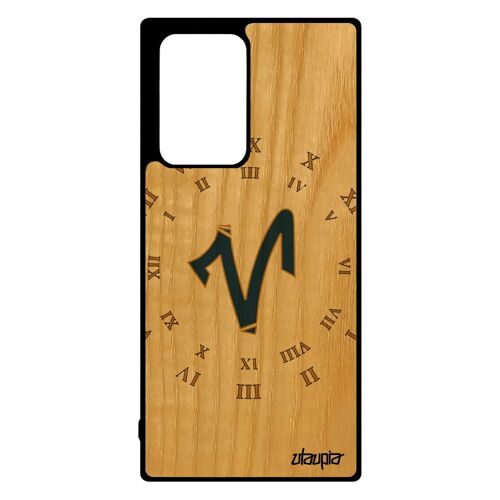 Coque bois silicone Signe belier Note 20 ultra horloge Bleu telephone galaxie univers astrologique du zodiaque rigide Samsung galaxy
