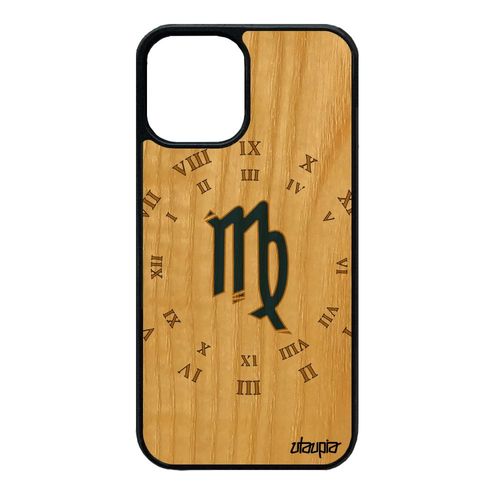 Coque Iphone 12 Mini En Bois Silicone Signe Vierge Dessin Antichoc Astrologique Mobile Horloge Bleu Horoscope Etui Galaxie De