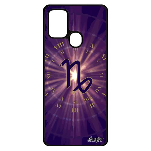 Coque A21s silicone Signe capricorne Violet horoscope motif galaxie univers personnalisé du zodiaque soleil etui Samsung galaxy