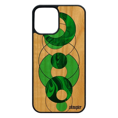 Coque 12 Pro/Iphone 12 En Bois Naturel Silicone Marbre Geometrique Granite Noir Vert Fond Design De Protection Effet Fait Main