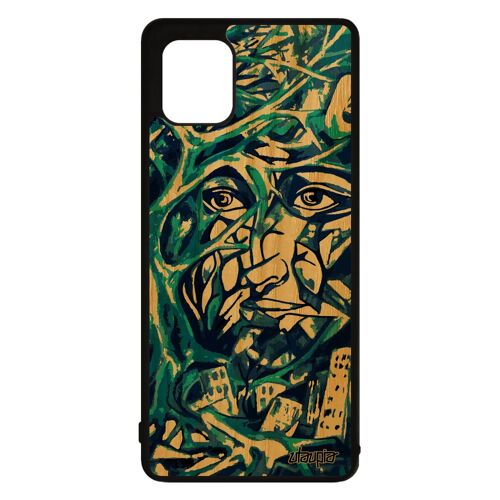 Coque portrait street art Galaxy Note 10 lite bois silicone bleu arbre fait main original homme antichoc telephone abstrait Samsung