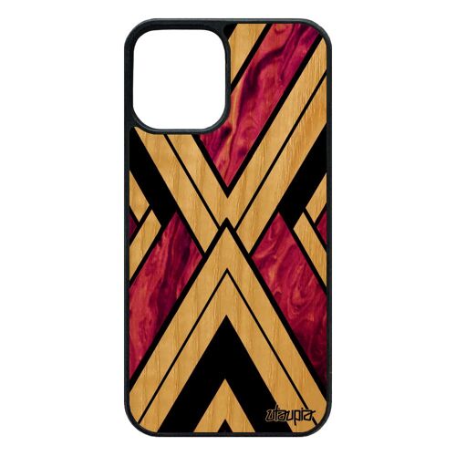 Coque en bois iPhone 12 / 12 pro silicone marbre pierre geometrie triangle TPU smartphone design artisanat rose granite coloré