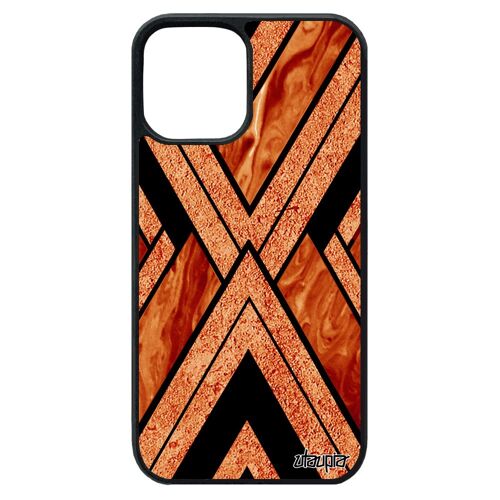 Coque marbre iPhone 12 pro max silicone unique pierre granite motif case smartphone etui fond orange effet alu geometrique de