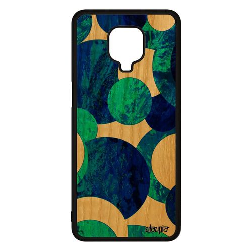 Coque Silicone Antichoc Xiaomi Redmi Note 9s En Bois Peinture Abstrait Design Artistique Fond Ronds Motif Case Souple Cadeau 4g Bleu