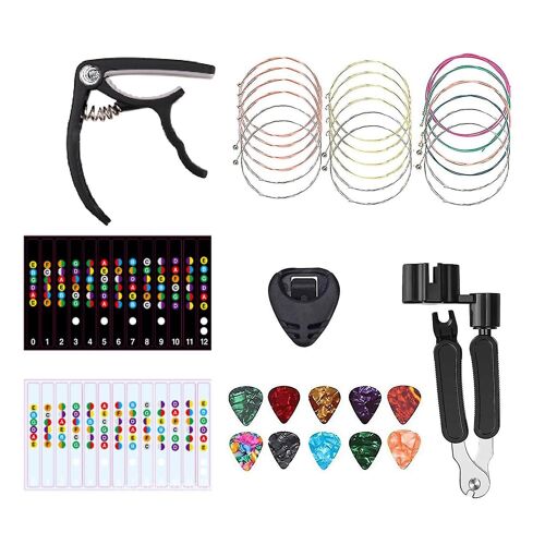 Kit De Cordes De Guitare 18pcs, Outil De Changement De Guitare Acoustique, Cordes Acoustiques, Médiators De Guitare, Capo, Échelle Sti