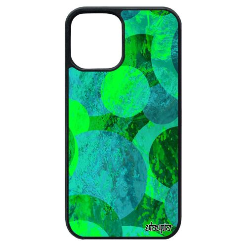 Coque pour iPhone 12 pro max silicone peinture abstrait motif texture vert coloré rigide art original cercle unique geometrie
