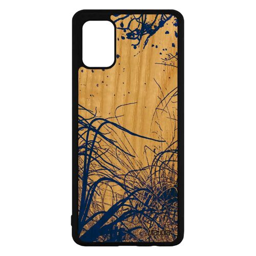 Coque pour Galaxy A71 bois silicone fonds marins bleu telephone personnalisé océan plongée etui mer dessin algues peinture Samsung