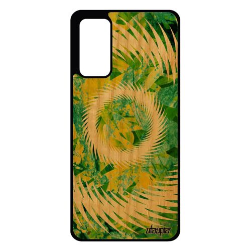 Coque Mandala Samsung S20 Fe En Bois Veritable Silicone Telephone Artisanat Vert Texture Noir Caoutchouc Motif Sphère Floral Galaxy