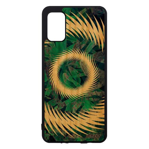 Coque En Bois Pour Galaxy A41 Silicone Mandala Jolie Etui Cover Case Artisanal Floral Gris Texture Personnalisé Soleil Motif Samsung