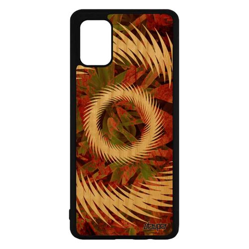 Coque Samsung Galaxy A71 en bois silicone mandala effet housse rigide motif vegetal cadeau telephone decoratif dessin noir coloré