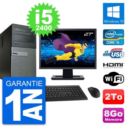 PC Tour Dell 390 MT Ecran 27" i5-2400 RAM 8Go Disque 2To HDMI Windows 10 Wifi