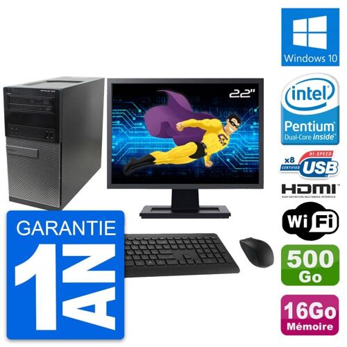 PC Tour Dell 390 MT Ecran 22" G630 RAM 16Go Disque 500Go HDMI Windows 10 Wifi