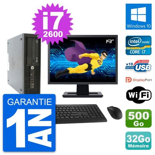 PC HP Z210 SFF Ecran 19" Intel i7-2600 RAM 32Go Disque 500Go Windows 10 Wifi