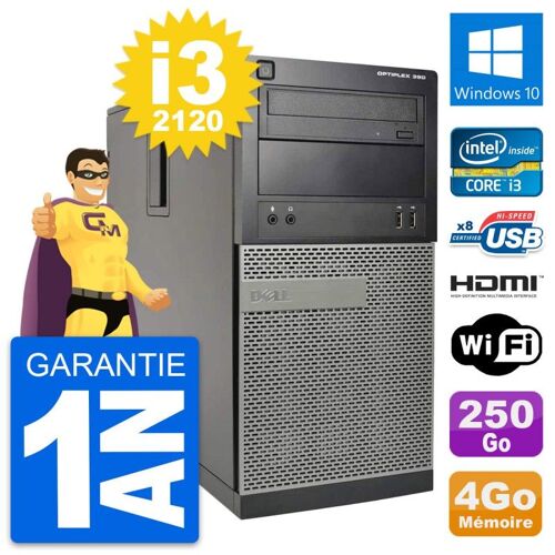 PC Tour Dell OptiPlex 390 MT i3-2120 RAM 4Go Disque 250Go HDMI Windows 10 Wifi