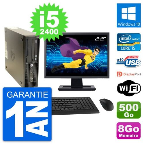 PC HP Z210 SFF Ecran 22" Intel i5-2400 RAM 8Go Disque 500Go Windows 10 Wifi