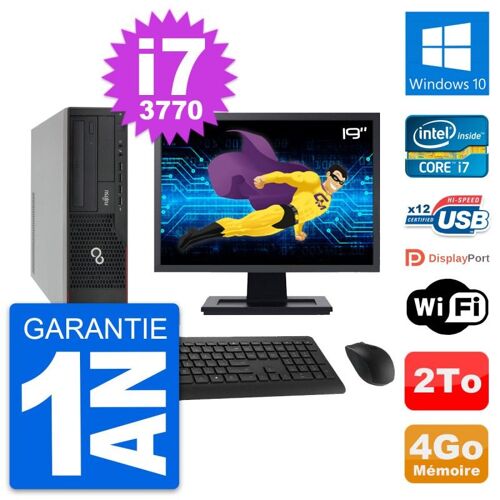 PC Fujitsu E910 DT Ecran 19" Intel i7-3770 RAM 4Go Disque 2To Windows 10 Wifi