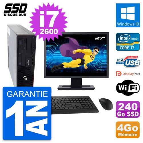 PC Fujitsu E910 DT Ecran 27" Intel i7-2600 RAM 4Go SSD 240Go Windows 10 Wifi