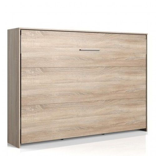 Lit Escamotable Horizontal Vanier Décor Chêne Couchage 140 X 200 Cm