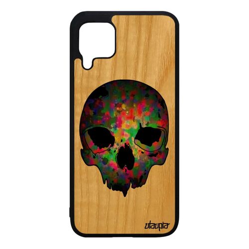 Coque en bois silicone tete de mort P40 Lite os masque crane urbain biker street art noir techno horreur homme made in France Huawei