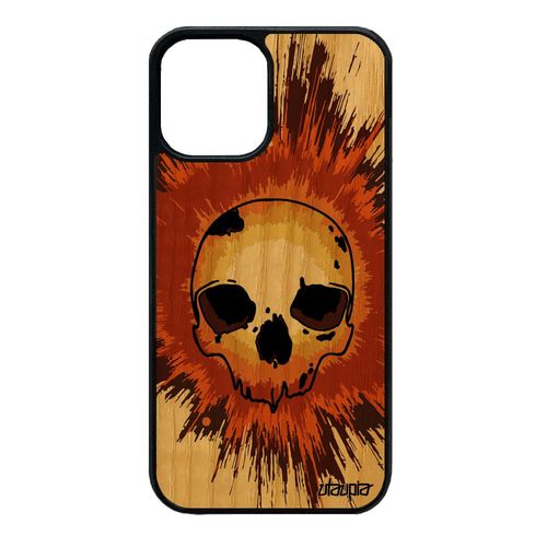 Coque Iphone 12 Mini Bois Silicone Tete De Mort Metal Fantastique Emo Pas Cher Etui Enfer Marron Telephone Hardrock Smartphone