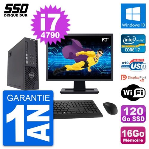 PC Dell T1700 SFF Ecran 19" Intel i7-4790 RAM 16Go SSD 120Go Windows 10 Wifi
