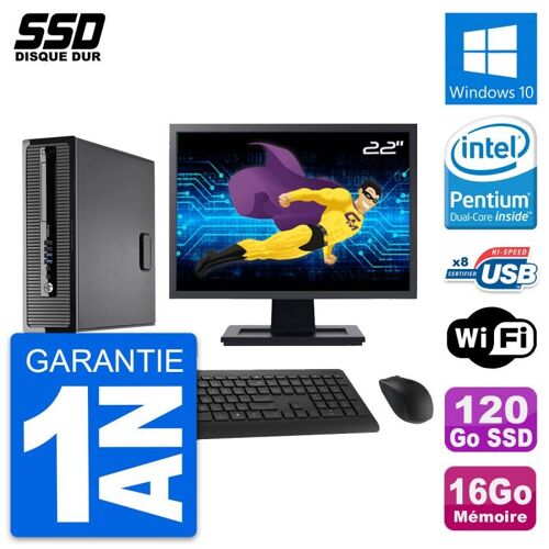 PC HP ProDesk 400 G1 SFF Ecran 22" G3220 RAM 16Go SSD 120Go Windows 10 Wifi