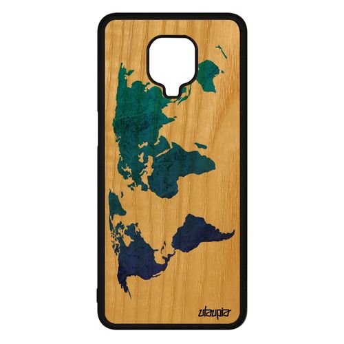 Coque Bois Pour Xiaomi Redmi Note 9s Silicone Carte Monde Terre Housse Bleu Bumper Telephone Globe Motif Geographie Souple Atlas 4g