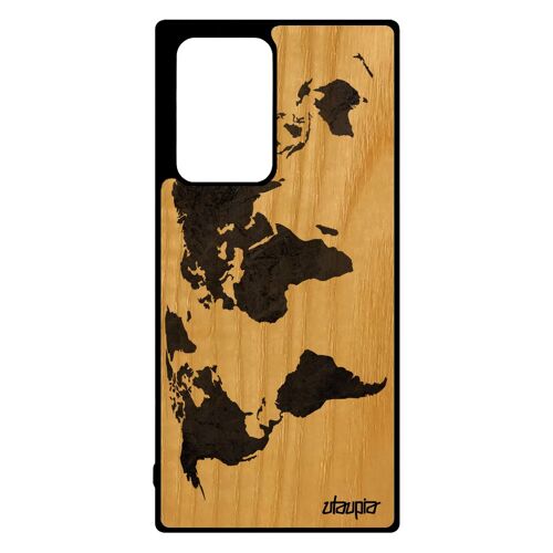Coque Bois Note 20 Ultra Silicone Carte Monde Gris Noir Cover Texture Artisanal Housse Mobile Globe Planete Terre De Samsung Galaxy