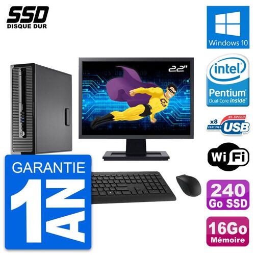 PC HP ProDesk 400 G1 SFF Ecran 22" G3220 RAM 16Go SSD 240Go Windows 10 Wifi