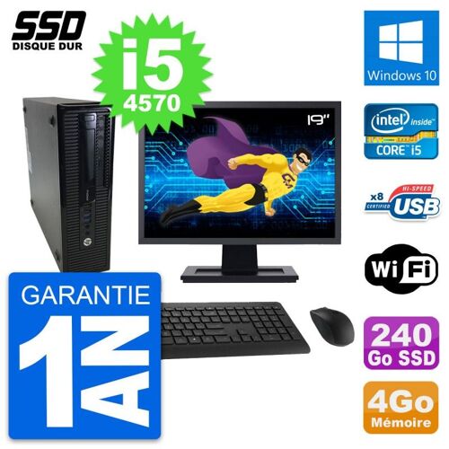 PC HP ProDesk 400 G1 SFF Ecran 19" i5-4570 RAM 4Go SSD 240Go Windows 10 Wifi