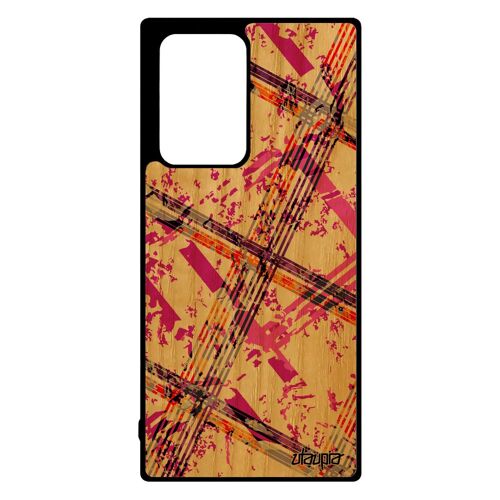Coque Samsung Note 20 ultra bois naturel silicone carreau tartan coloré SM-N986B/DS ecossais artisanat unique telephone rose galaxy